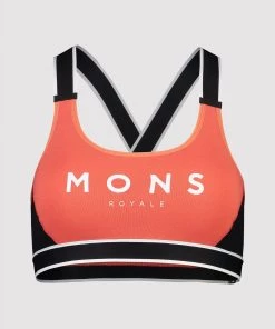 Mons Royale Stella X-Back Bra - Hot Coral Black