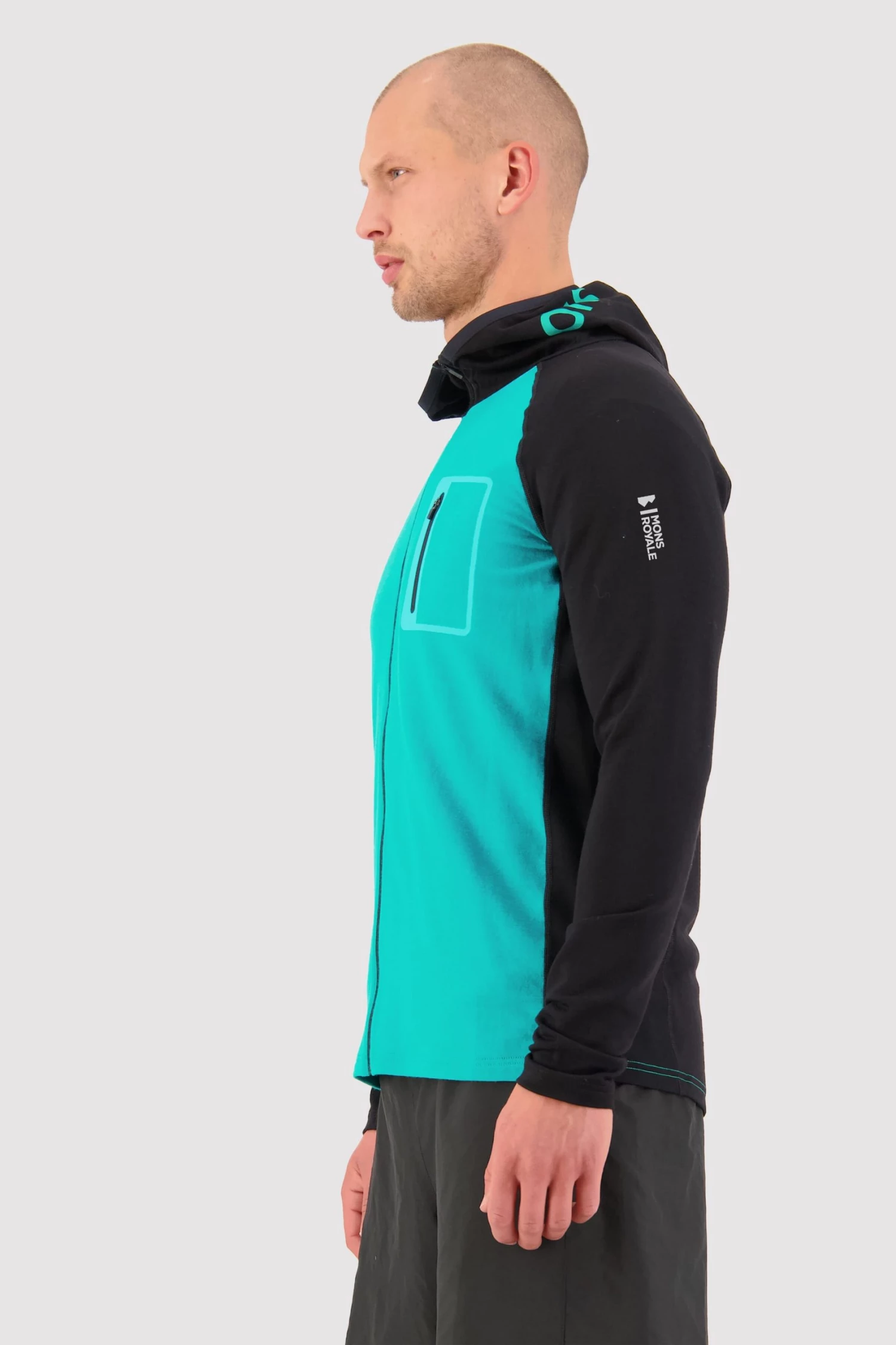 Mons Royale Traverse Full Zip Hood - Marina Black