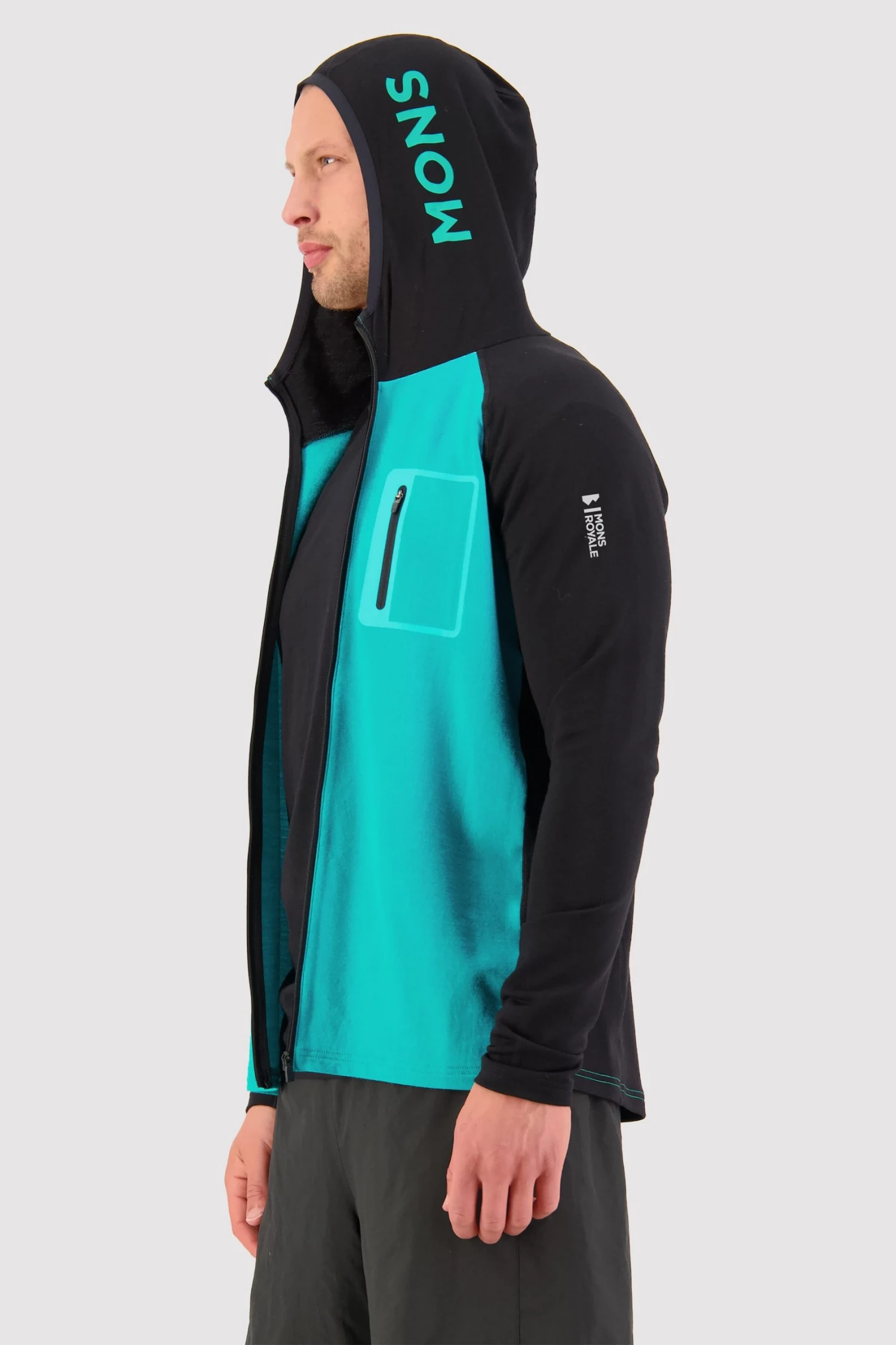 Mons Royale Traverse Full Zip Hood - Marina Black
