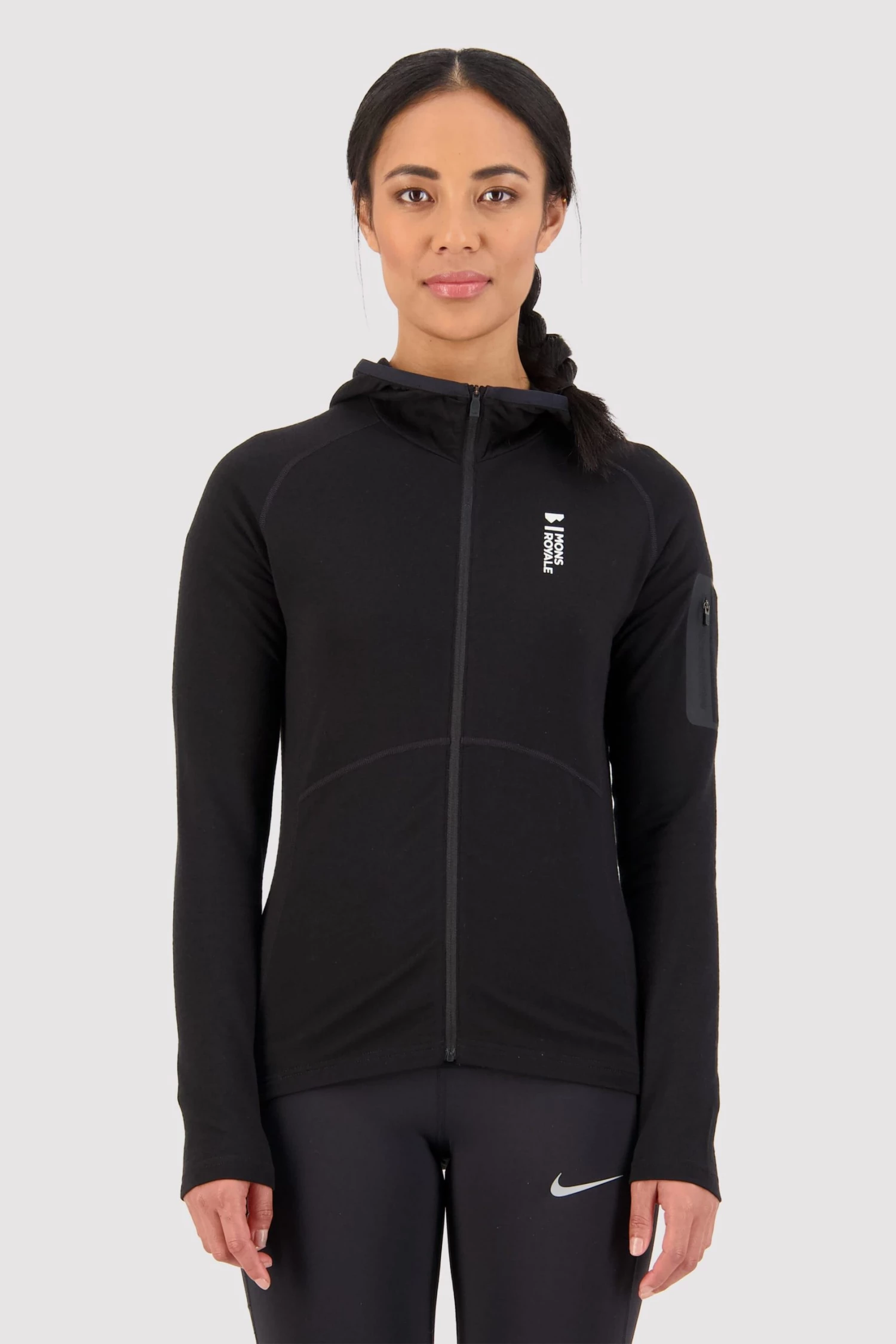 Mons Royale WOMEN Ascend Full Zip Hood - Black