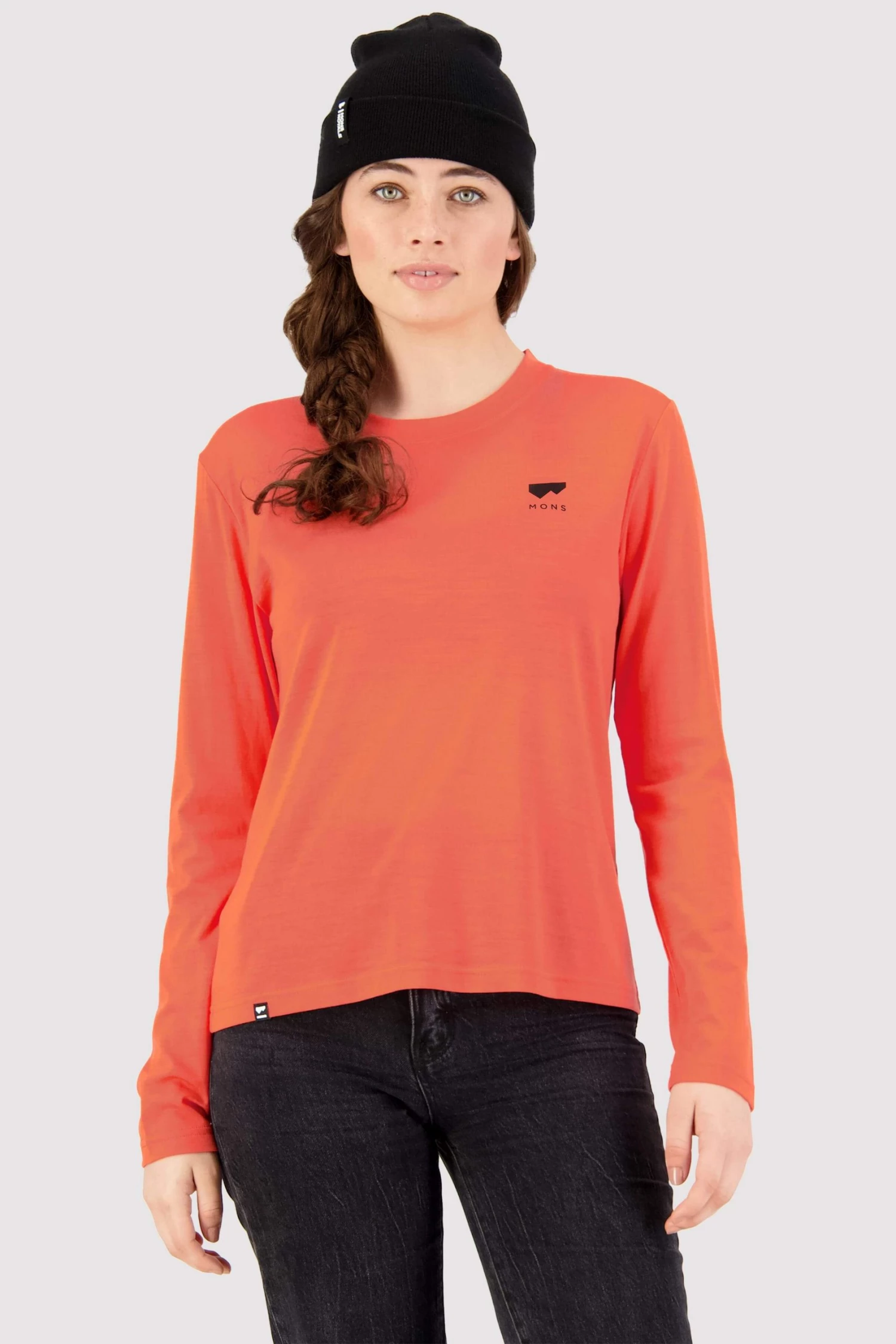 Mons Royale Icon Merino Air-Con Relaxed LS - Hot Coral