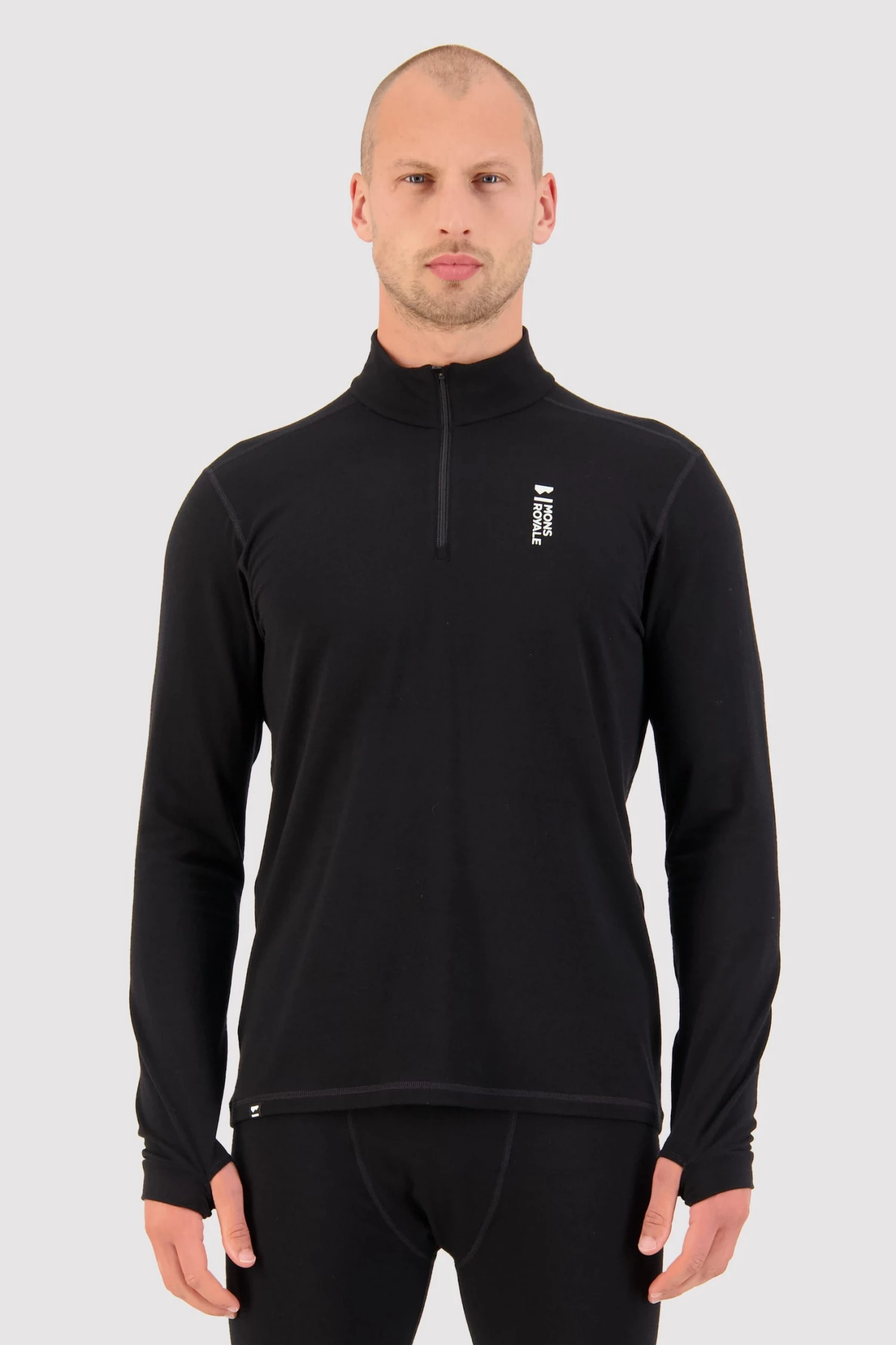 Mons Royale Cascade Merino Flex 1/4 Zip - Black MEN