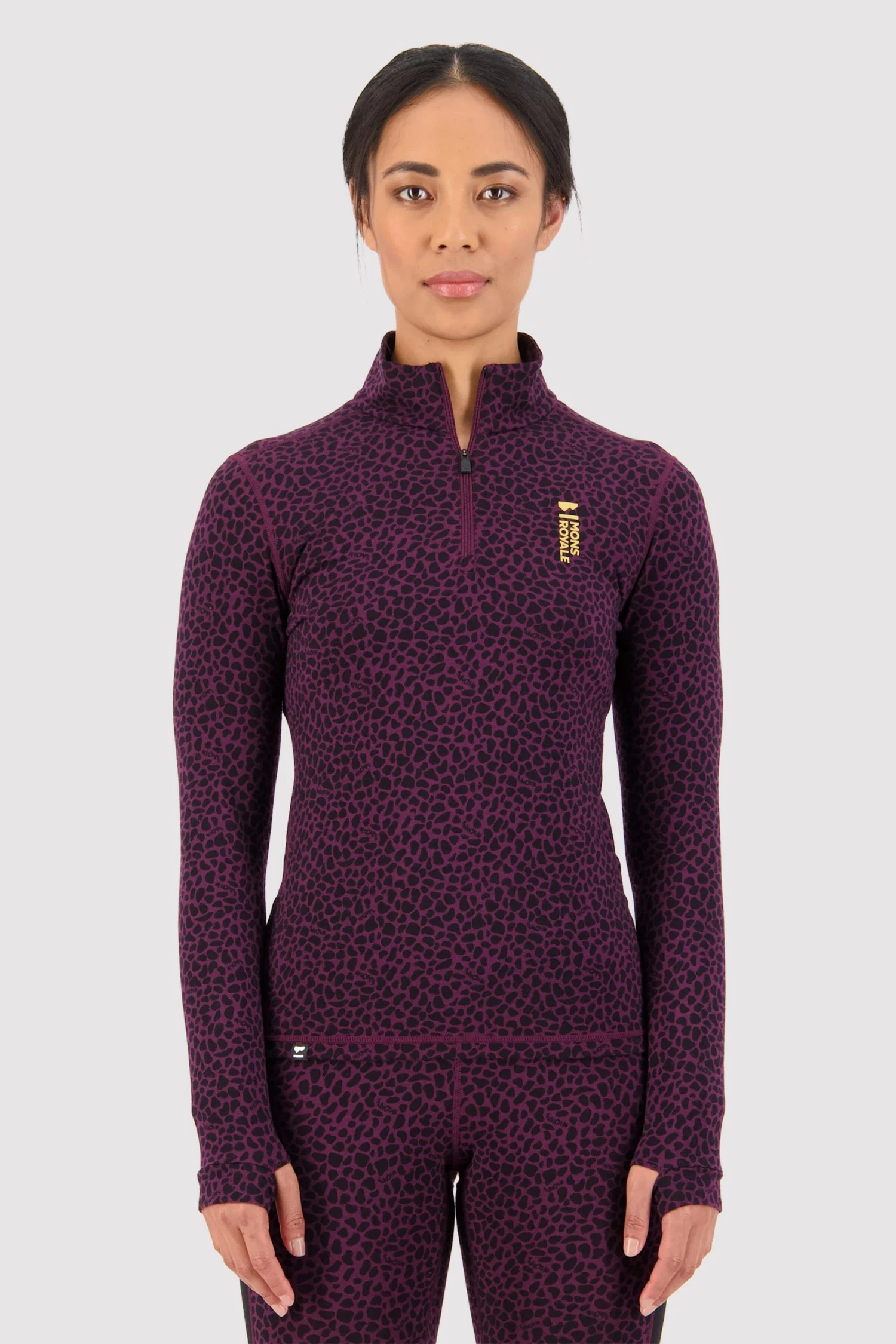 Mons Royale Cascade Merino Flex 1/4 Zip - Winter Leopard