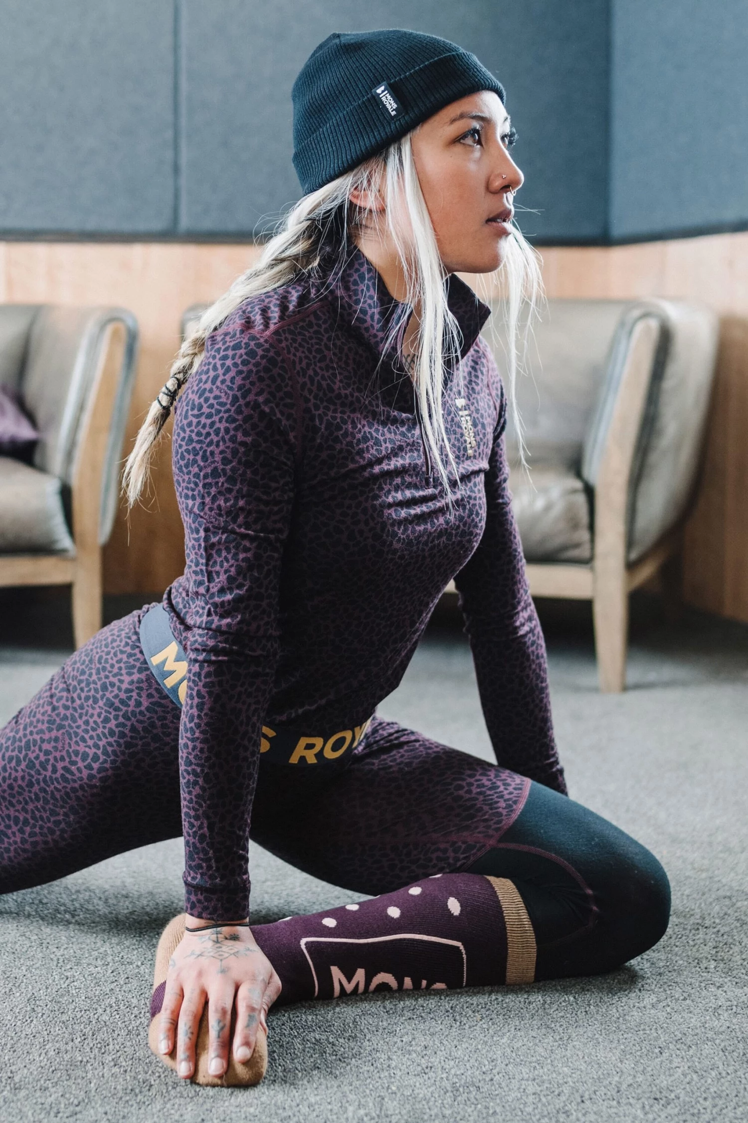 Mons Royale Cascade Merino Flex 1/4 Zip - Winter Leopard