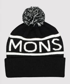 Mons Royale Pom Pom Beanie - Black White